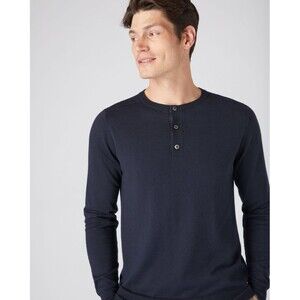 NAADAM Henley Shirt Mens M Long Sleeve Navy Blue Cotton/Cashmere Blend Preppy